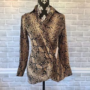 Harper Wren Long Sleeve Blouse Shirt Womens XS Snake Print Cross Front NWT